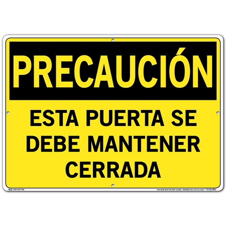 Vestil Aluminum Sign, 14-1/2" Height, 20-1/2" Width, Aluminum, Rectangle, Spanish SI-C-59-E-AL-040-S